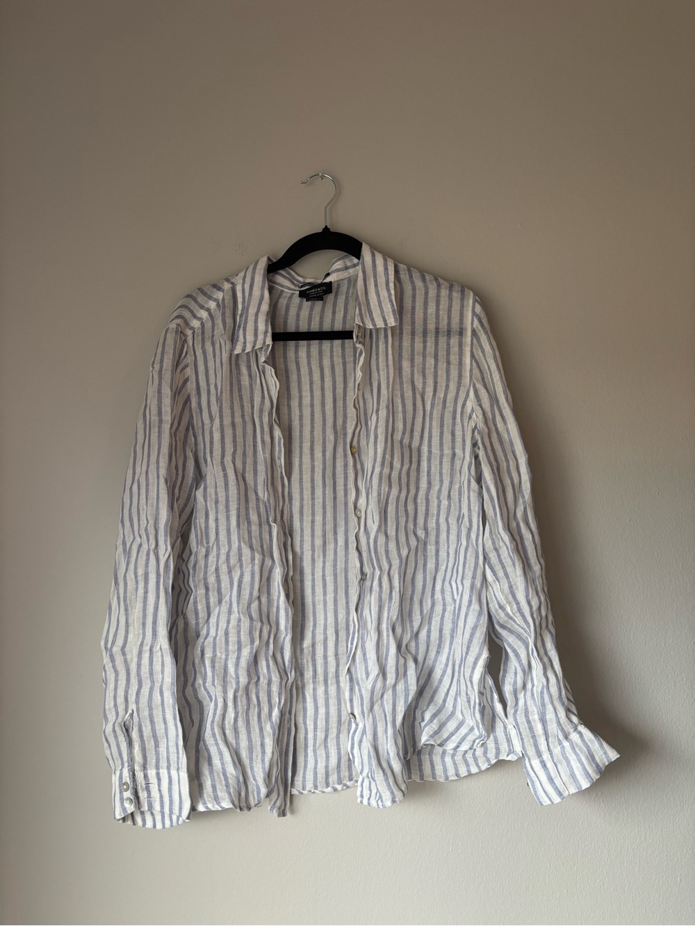 Lightweight White and Light Blue Striped Button-Down Shirt